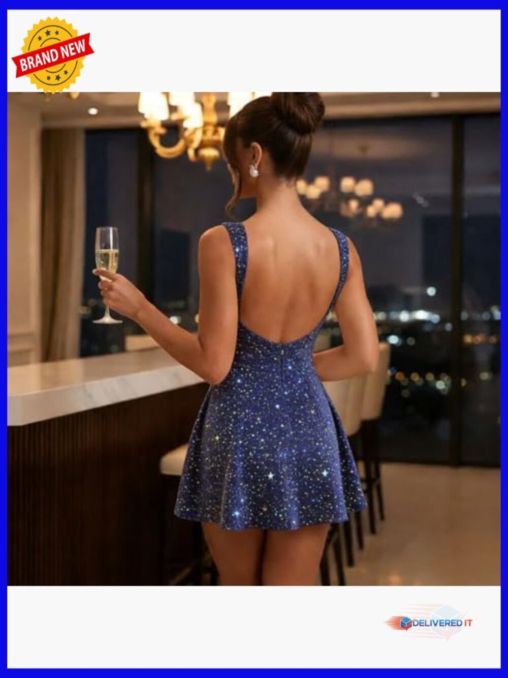 Sleeveless Backless Mini Dress Slim Fit Polyester Spandex Party Night Out - Picture 2 of 7